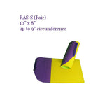 The RAS S in purple and yellow is a flat sheet that wraps around the arm or leg・Arm & Leg Stabilizer | Specialized Care Co