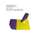 The RAS M in purple and yellow is a flat sheet that wraps around the arm or leg・Arm & Leg Stabilizer | Specialized Care Co