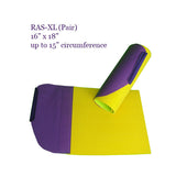The RAS XL in purple and yellow is a flat sheet that wraps around the arm or leg・Arm & Leg Stabilizer | Specialized Care Co