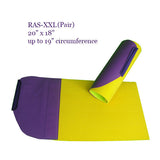 The RAS XXL in purple and yellow is a flat sheet that wraps around the arm or leg・Arm & Leg Stabilizer | Specialized Care Co